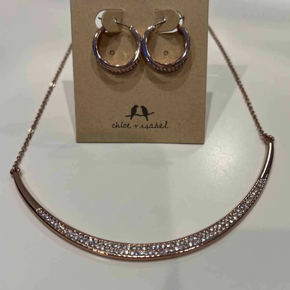 Rose gold curved necklace & hoops
